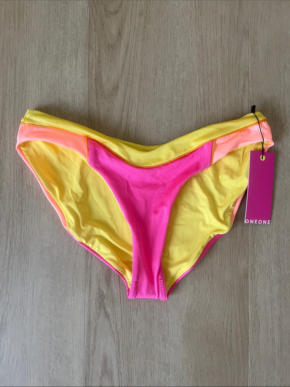 NWT One One Neon Pink Yellow Orange Bikini Bottoms in Women's Medium